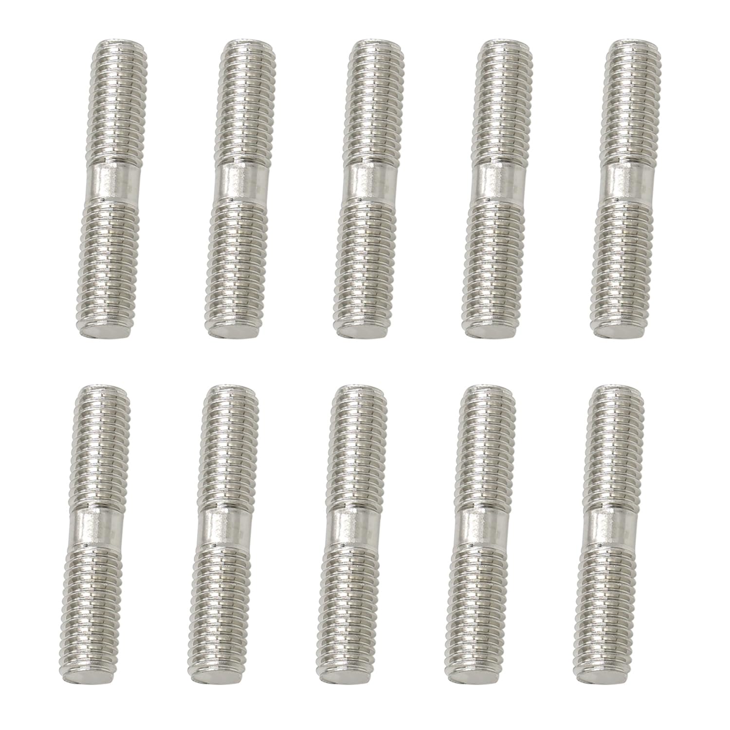 Photo 1 of 10 Pieces M10 304 Stainless Steel Double End Threaded Studs Screws Bolts (M10x50mm)