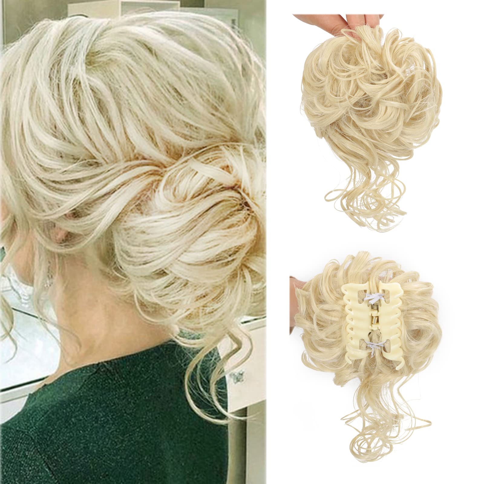 Claw Messy Bun Hair Pieces Clip Wavy Curly Chignon Clip in Hairpieces Tousled Updo Donut Hair Bun Synthetic Hair Ponytail for Women Girls