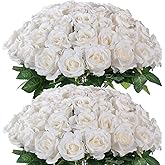 FOTEEWL 60 Pcs Artificial Rose Flower Realistic Faux Silk Roses Stem Fake Roses Bouquet for Flower Arrangement,Wedding Centerpieces,Party,Home Decorations (Beige)