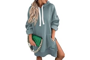 SHEWIN Hoodies for Women Casual Long Sleeve Split Hem Pullover Hooded Sweatshirt Drawstring Hoodie Dress 2025