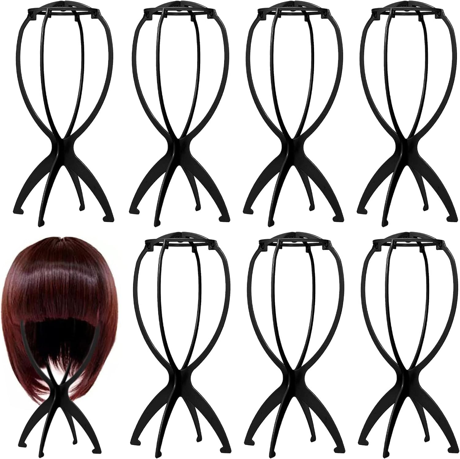 WSAMJIN 8 Pcs Folding Wig Holder, Collapsible Wig Dryer Stands, Travel Hats Stands for Display, Black