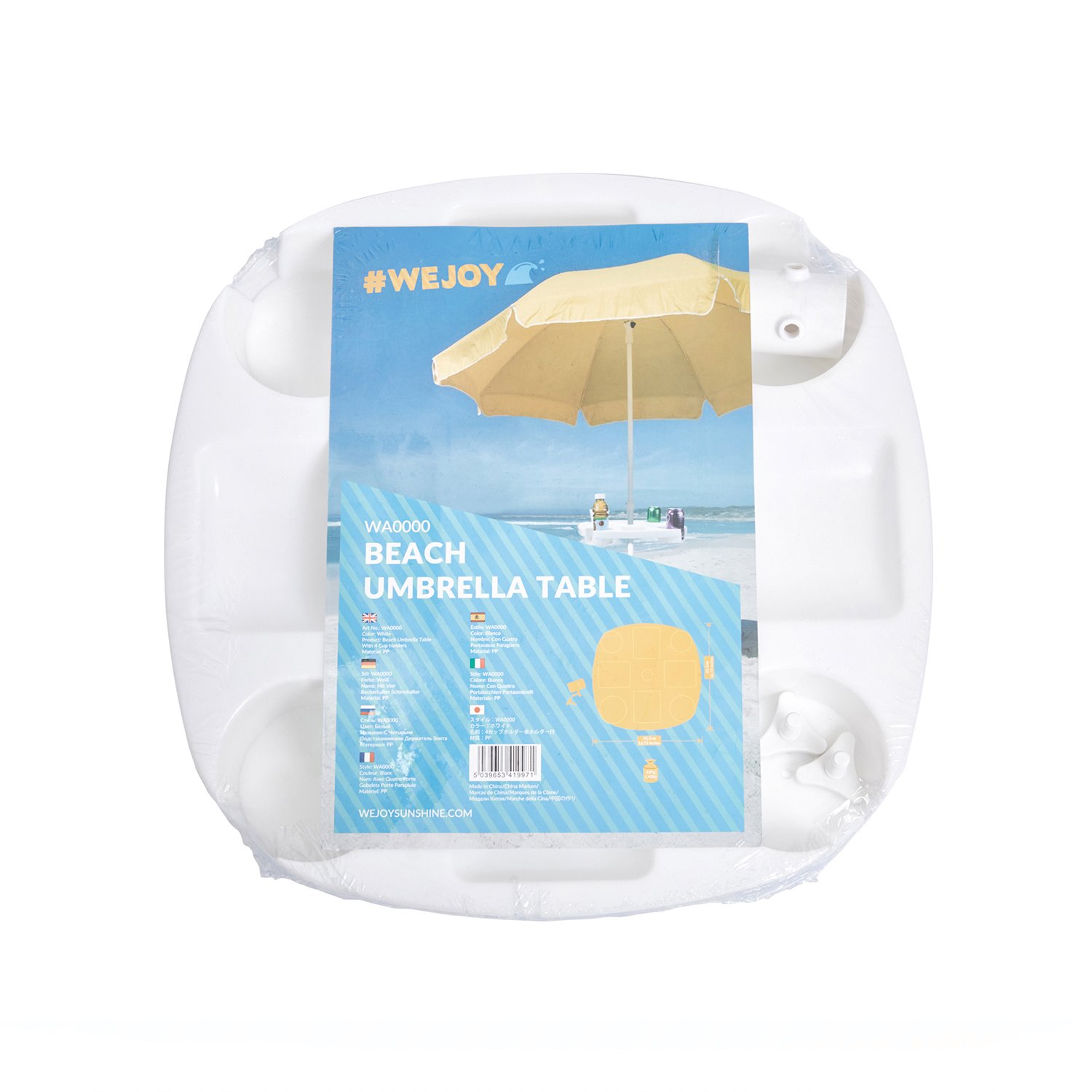 WeJoy Portable Beach Umbrella Table with 4 Cup Holders