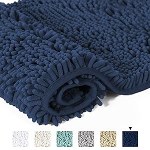 H.VERSAILTEX 20x32 inch Oversize Bathroom Rug Shag Shower Mat Soft Texture Floor Mat Machine-Washable Bath mats with Water Absorbent Soft Microfibers Rugs for Kitchen, Navy