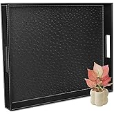 Ranslen Serving Tray with Handles, 20 x 16 Inch Candle Holder Tray for Ottoman Coffee Table, Breakfast, Decorative Black Tray Home Decor