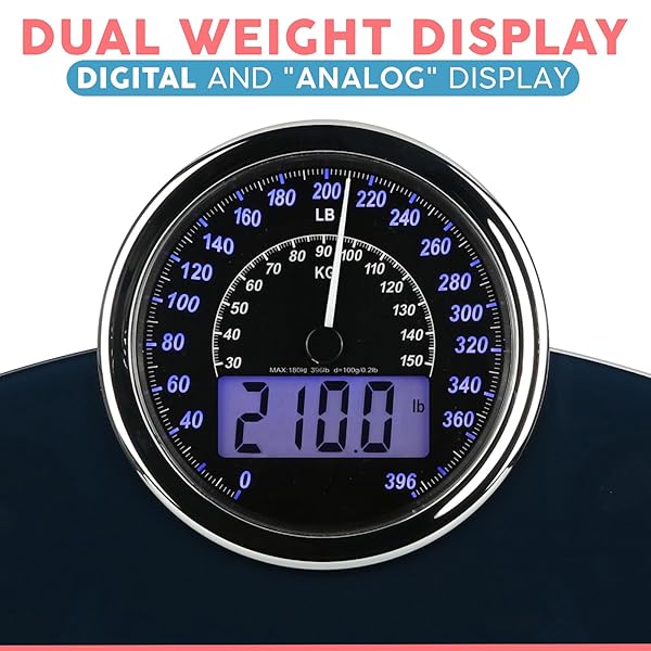 ADAMSON HYBRID 2-IN-1 ANALOG & DIGITAL WEIGHING SCALE FOR BODY WEIGHT UP TO 400LBS – THICK TEMPERED GLASS – EXTRA LARGE DISPLAY – EASY TO READ DIGITAL BATHROOM SCALE – NEW
