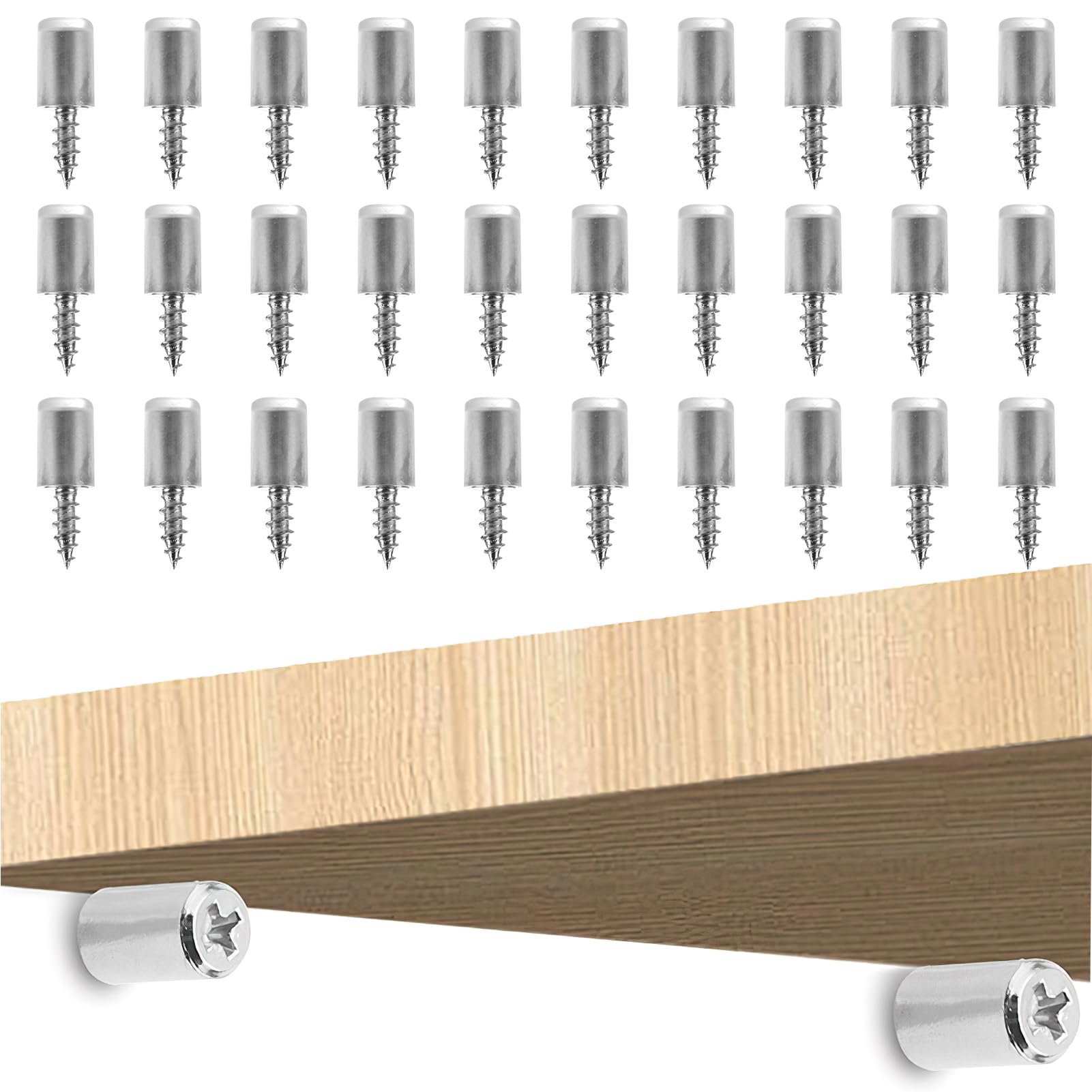 Shelf Support Pegs, 30 pcs Wardrobe Shelf Pins 7.5 mm Self-Tapping Metal Screws with Non-Slip Sleeve Kitchen Cupboard Shelf Brackets for Bookcase Closet Laminate Furniture Shelf Fixing