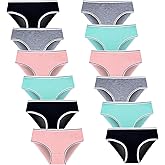 Teen Girls Underwear for 12 Pack Cotton Briefs (L, Multicolor, 8-16Years)