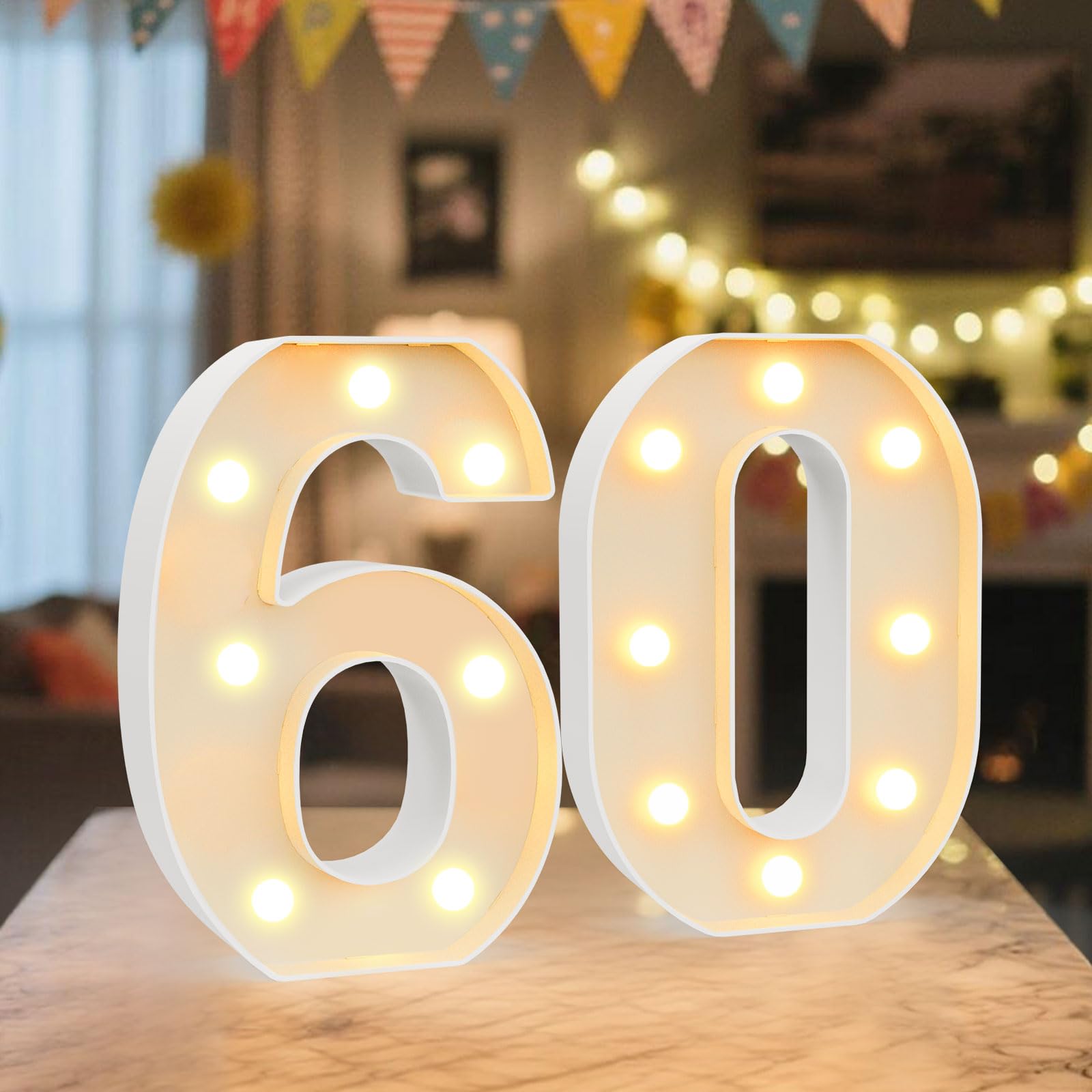Photo 1 of **TABLETOP SIZE** NANXU LED Marquee Light Up Numbers Sign - Lighted Birthday Numbers Sign for 60th Birthday Party Decoration, Bar Wall, Home, Table Room, Wedding and Christmas Decorations, Number 60