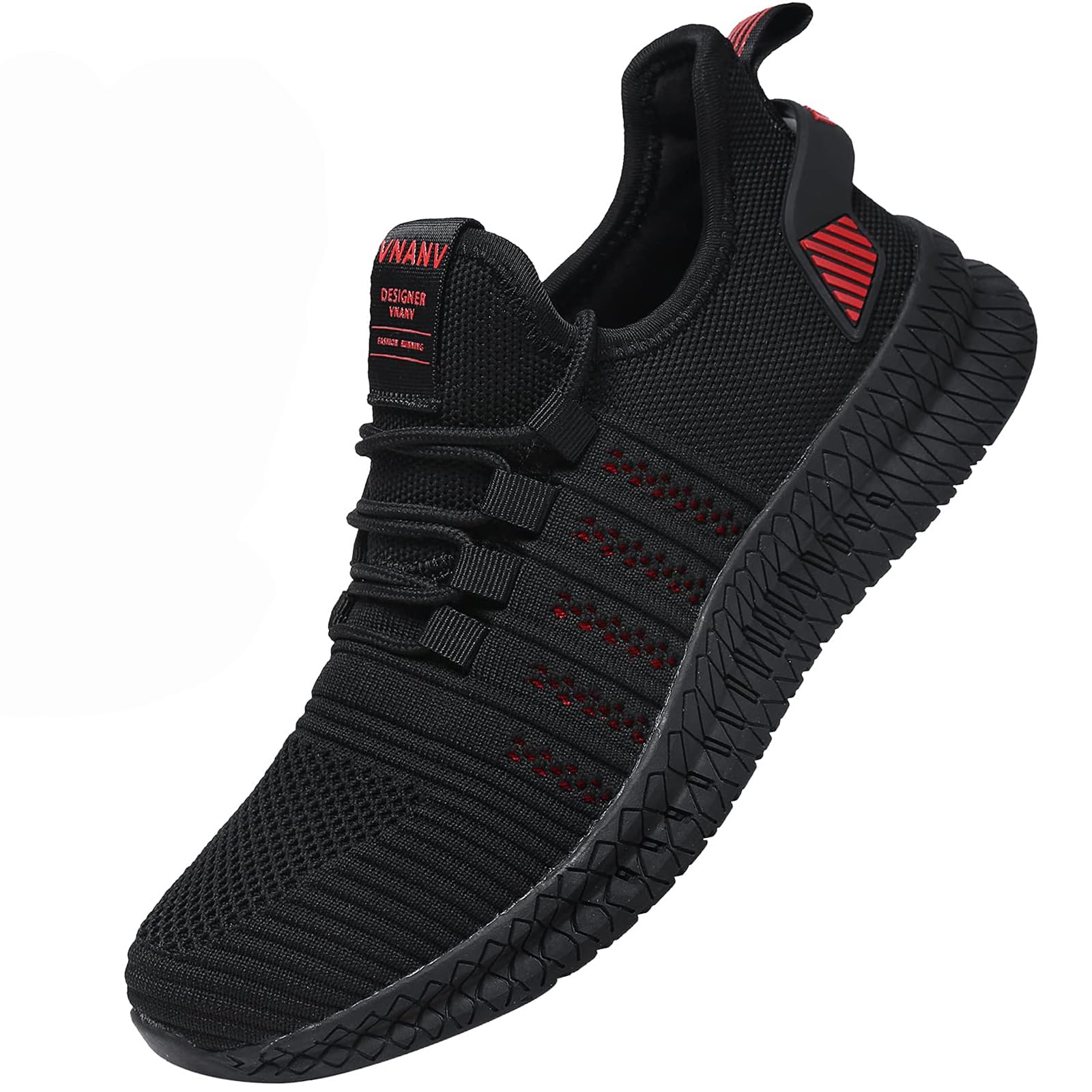 Photo 1 of Men's Running Shoes - Lightweight Athletic Sneakers with Breathable Mesh, Non-Slip Sole for Gym, Walking, and Daily Wear - Available in Sizes 14-18 Black/Red