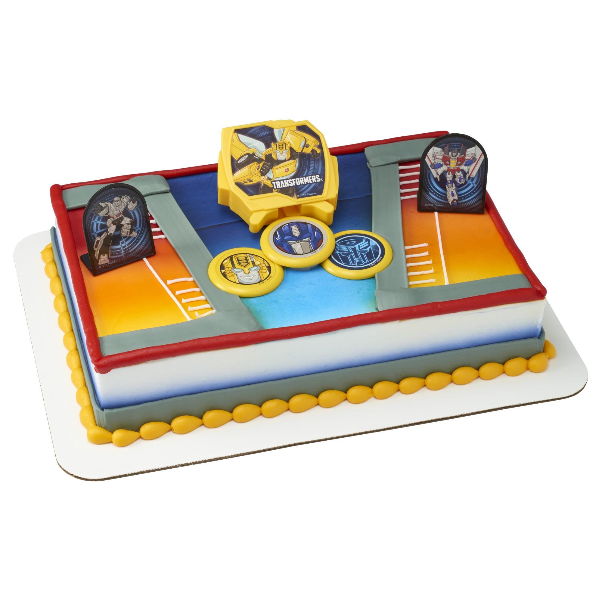 Photo 1 of DecoSet® Transformers Autobot Battle Cake Topper, 6-Piece Interactive Set of Transformer Decorations and Supplies for Party Cakes