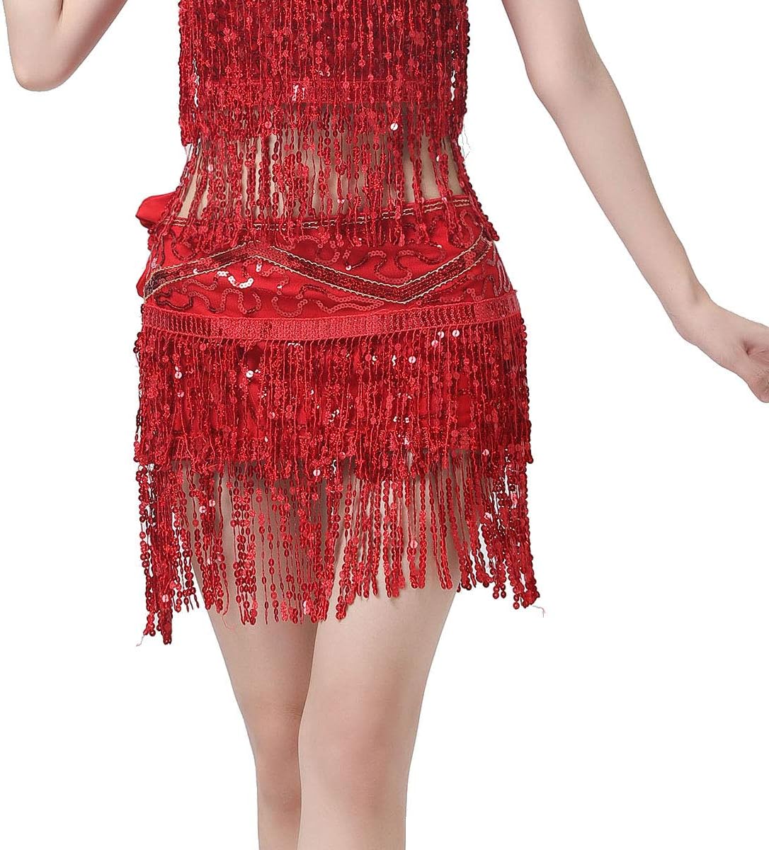 ZLTdream Women's Belly Dance Hip Scarf with Double Rows of Sequins Fringe