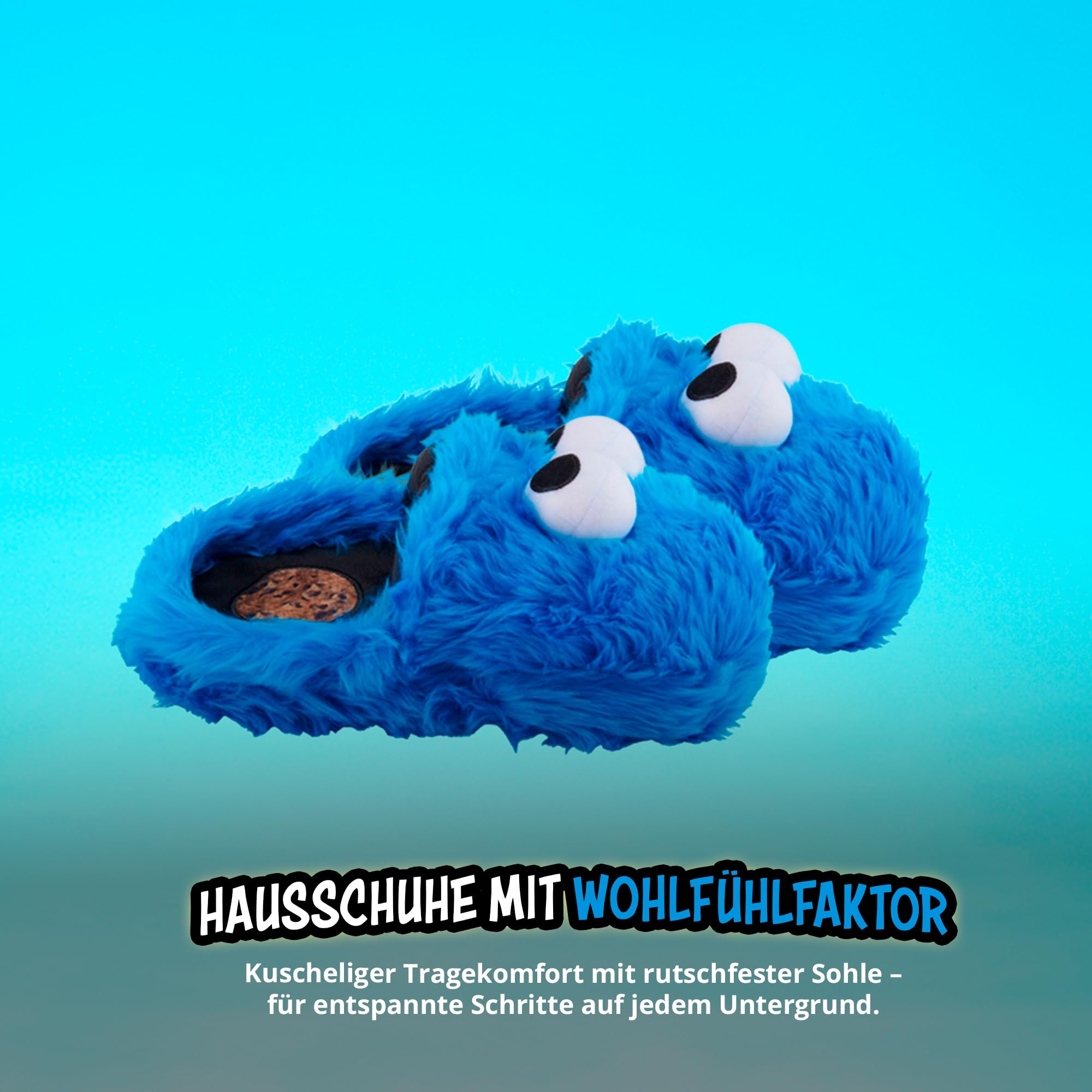 United Labels Sesamstraße 3D Hausschuhe Plüsch Cookie Monster, Blau, 41/43, Pantoffeln mit Fell und Anti Rutsch Noppen, Slipper 4