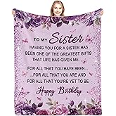 TUCVHOX Happy Birthday Sister Gifts Blanket - Sister Birthday Gifts Purple, Birthday Gift for Sisters Adult, Sisters Gift for Women, Birthdays Present for Sis, Sis Throw Blanket, 60"x50"