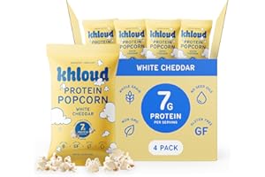 Khloud Protein Popcorn - White Cheddar - 7g Protein Snacks for Adults & Kids - Flavored Popcorn Made with Real Ingredients & Milk Protein Isolate - Non-GMO, Gluten-Free, Kosher, 4oz, 4pk