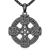 Oseew Mens Silver Chain with Celtic Cross,Celtic Cross Silver/Black Necklace for Men/Women Round Celti Cross Chani of 2.5mm 22+2inch