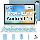 10 inch Android 15 Tablet, 8GB RAM+64GB ROM+1TB Expandable Tablet, 1.8Ghz Quad-core Processor, Newest 2 in 1 Tablets with Key