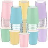 100 Pack Pastel Rainbow Paper Cups, 9oz Pastel Party Cups Colored Paper Cup Bulk, Disposable Drinking Cup for Birthday Holiday Party Supplies, 5 Colors