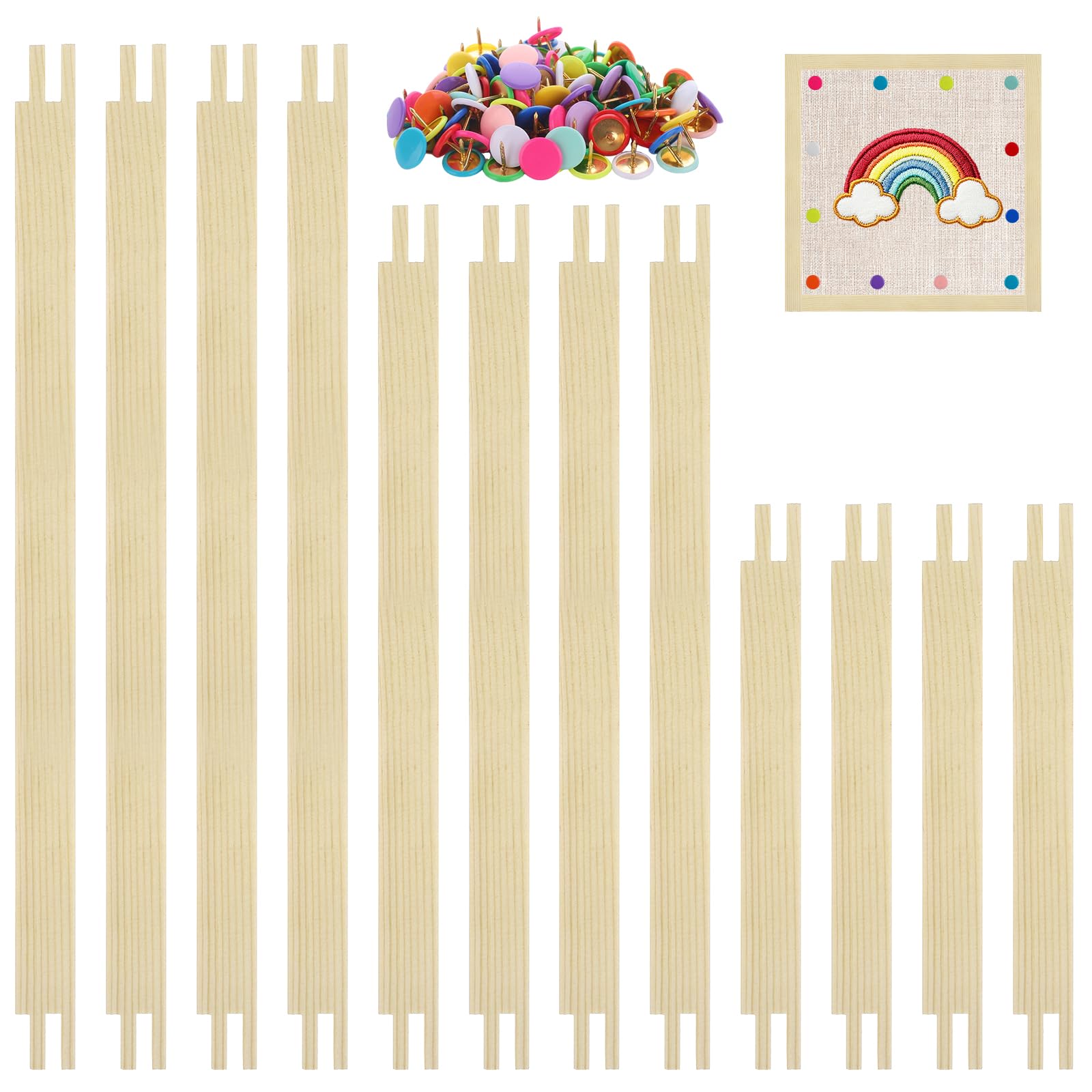 Photo 1 of 12-Pack Wooden Stretcher Bars Kit - Complete Needlework Frame Set with 100 Tacks (8/12/16 Inch) | Heavy-Duty Canvas Stretchers for Embroidery, Cross Stitch & Craft Projects