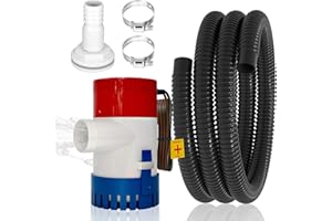 1100GPH 12V Boat Bilge Water Pump, 1-1/8" 6FT Kink-Resistant Bilge Pump Hose, ABS Thru-Hull Fitting, 2PCS Stainless Steel Cla