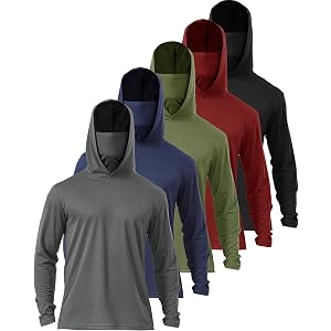5 Pack Mens Hoodie Shirts Sun Protection Lightweight Quick Dry Rash Guard with Face Mask for Outdoor Fishing Active Wear