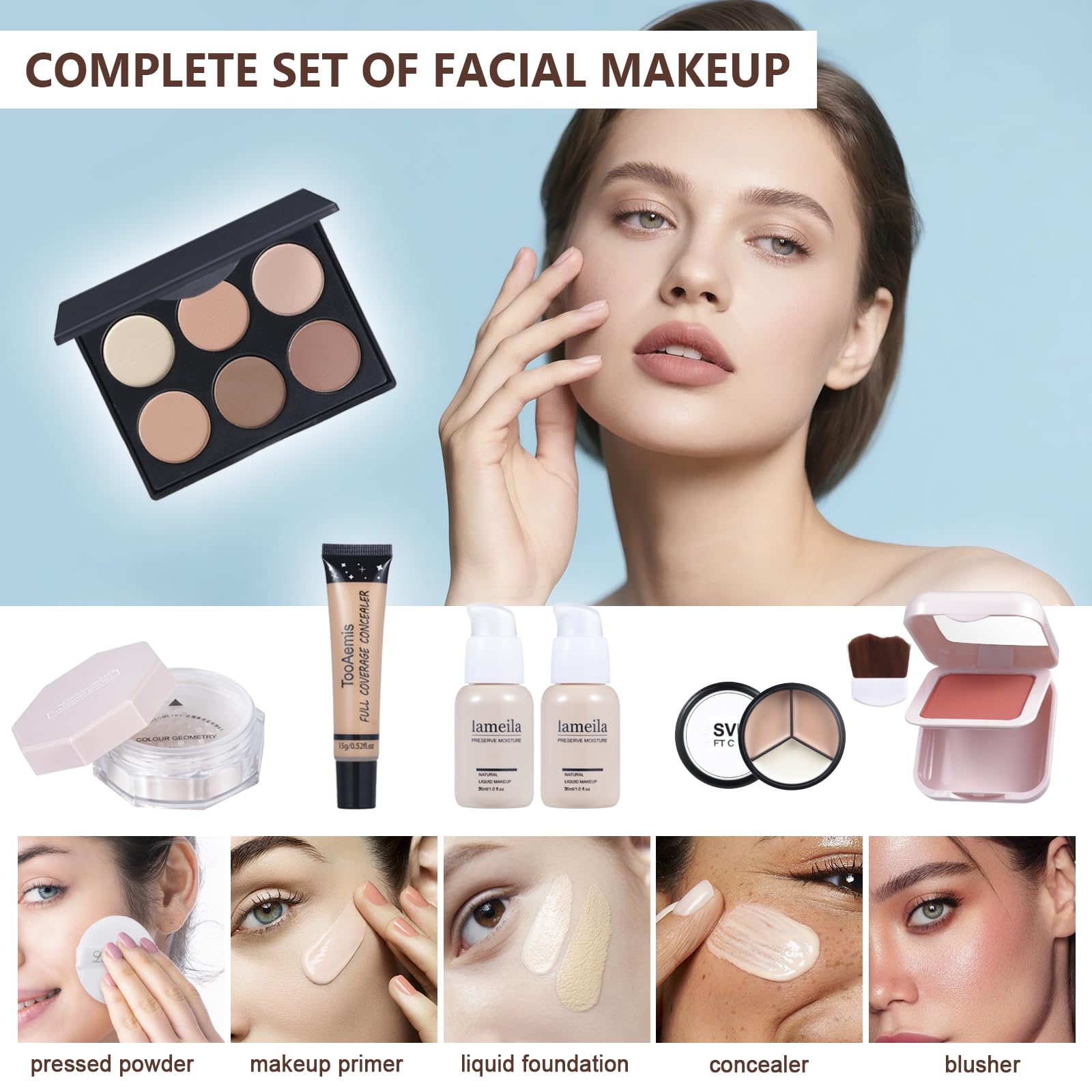 Makeup Kit for Women Full Kit、 Makeup Gift Set for Beginners Teenager，Makeup Sets for Teens、 Multipurpose Makeup ，eyeshadow、 liquid foundation,Loose powder,Eyebrow pencil,4-color lip gloss set