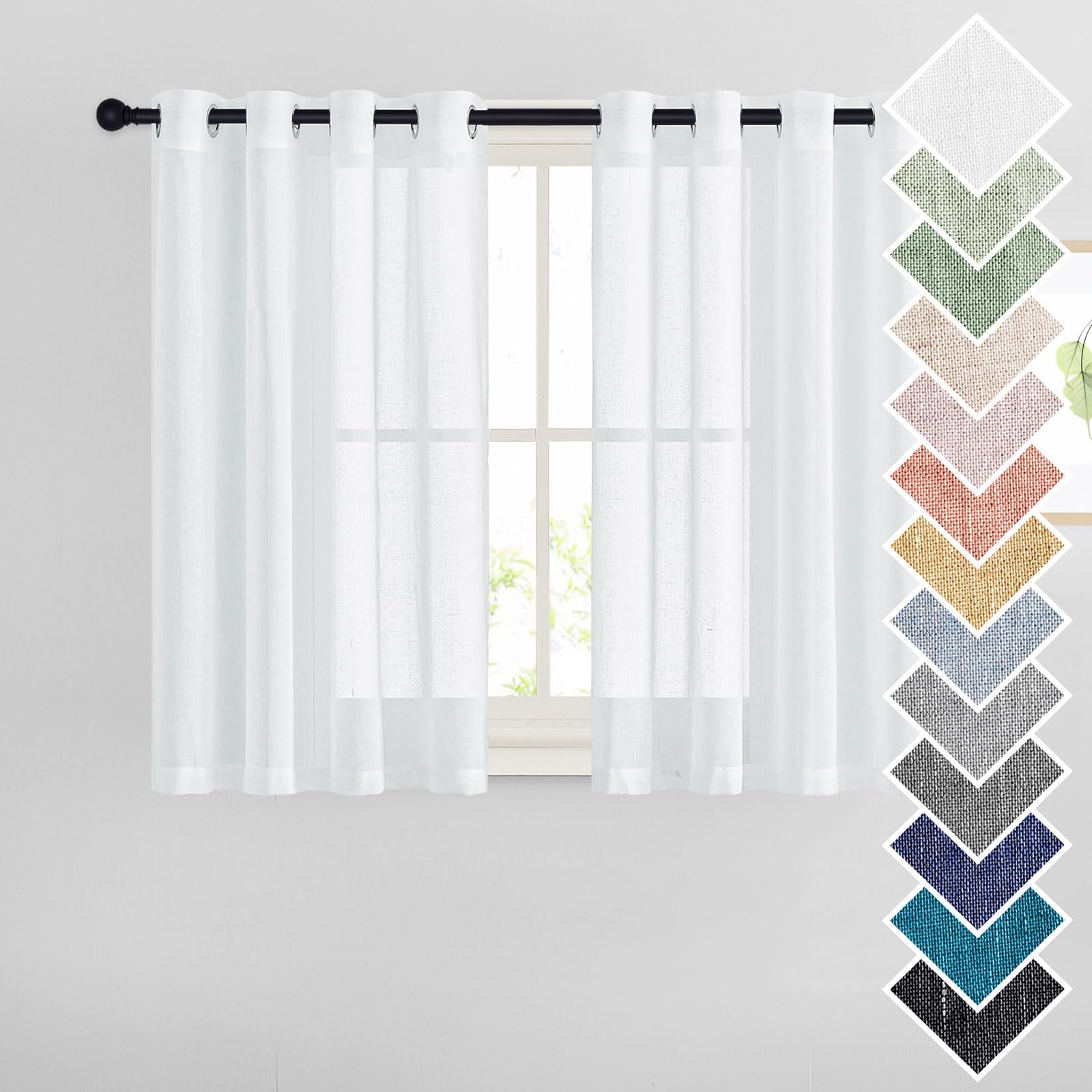 PONY DANCE Net Curtain - Window Decoration Net Curtains Panels White Linen Effect with Eyelets Elegant Vintage for Kitchen, Office & Hotel, 140 cm L x 145 H, Pack of 2