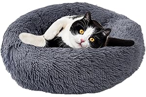 Aurako Cat Bed Dog Bed Round Cushion Pet Bed Mat Ultra Soft Plush Donut Sofa Comfortable Pillow Machine Washable Pet Cuddle Beds for Kitten Small Medium Large Dogs Cats 20" Dark Gray