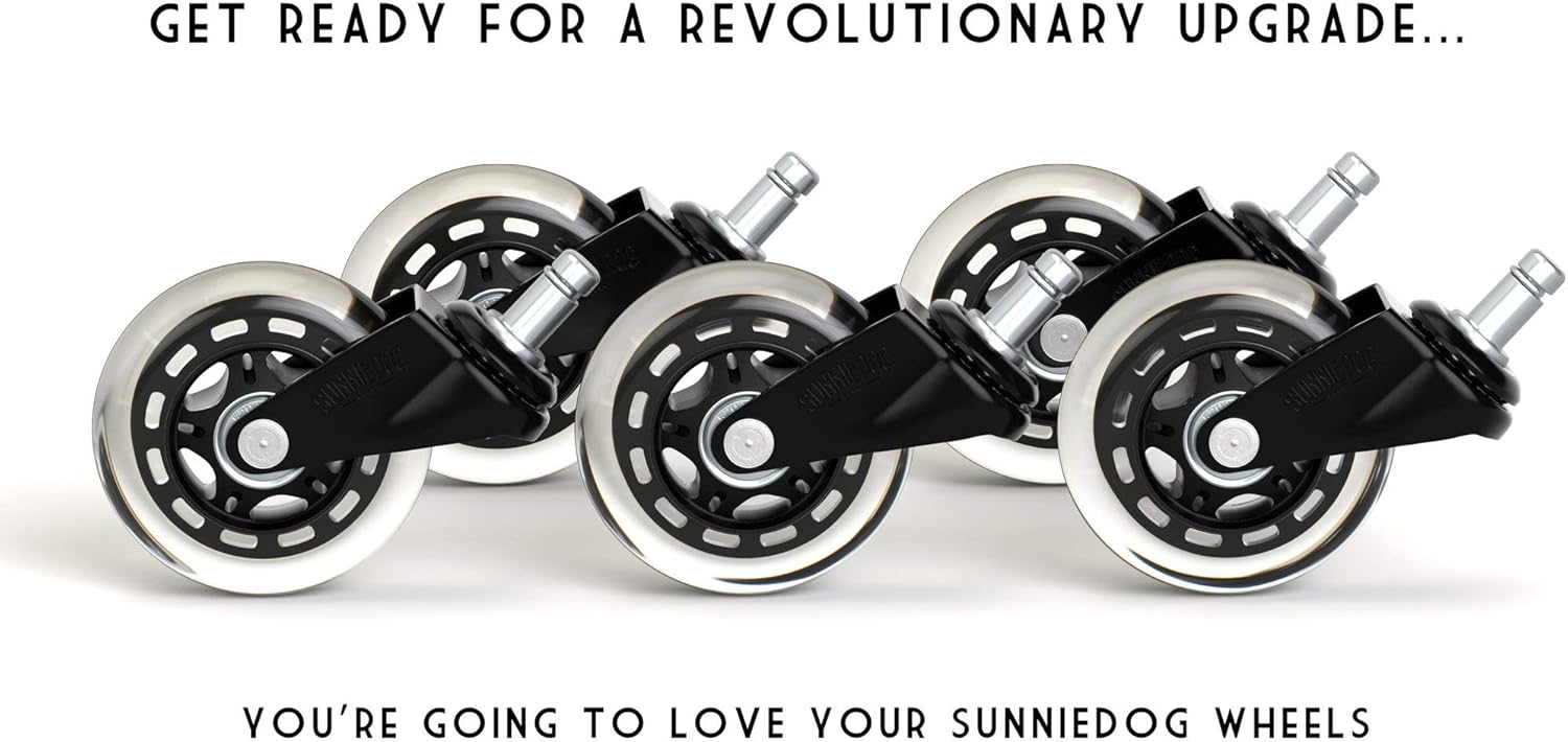 SunnieDog Ergonomic Office Chair Wheels Roll Just As Smooth On Day 1000 As They Did On Day 1 - Heavy Duty Protection for Hardwood & Tile Floors Without Mat - Roller Blade Style w/Universal Fit- Black: Kitchen & Dining