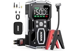 Portable Car Jump Starter with Air Compressor, ACEZUK 150PSI 8000A Jump Starter (All Gas/10.0L Diesel), 12V Battery Jump Box Car Battery Jumper Starter with 3.4" LCD Display, 2 Lights