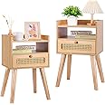 Urban Deco Nightstands Set of 2,Wooden Bedside Tables with Fabric Drawer,Modern End Table for Bedroom and Living Room 15.4 * 11.8 * 24.4 in