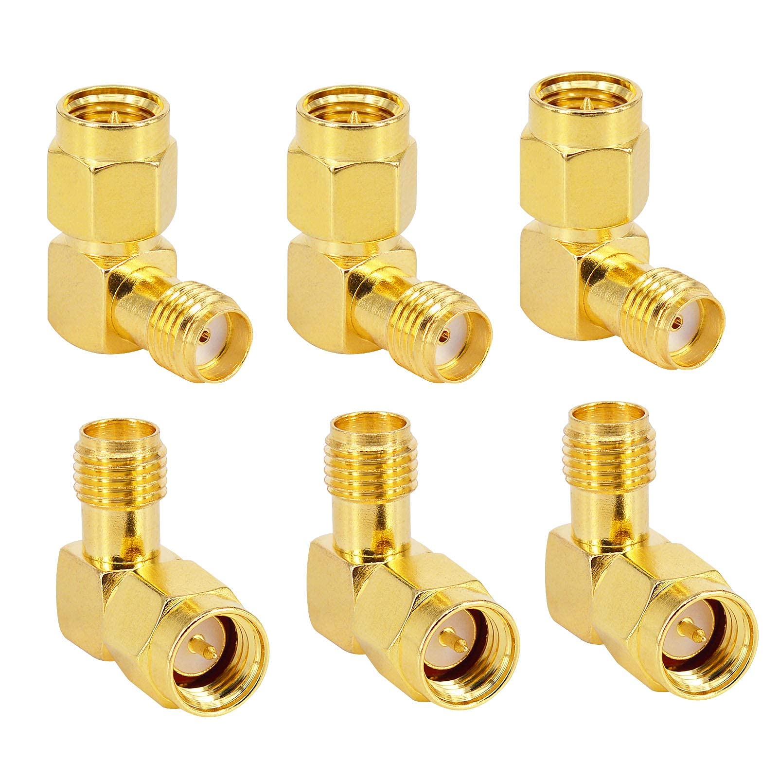 BOOBRIE 6PCS SMA Right Angle Adapter Male to Female Connector 90 Degree Gold-Plated SMA for Audio FPV 3G 4G LTE Coax Antenna Radio Video Mobile