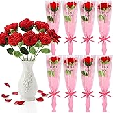 Zeyune 8 Pcs Valentine's Day Crochet Rose Flowers Handmade Knitted Roses Bouquet Finished Handmade Flower Artificial Rose Flowers Bulk for Women Valentine's Day Party Favor(Red)