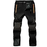 CAMOFOXIN Men's Fleece Ski Pants with Belt, Waterproof Snow Hiking Pants for Snowboarding (Black, Grey)