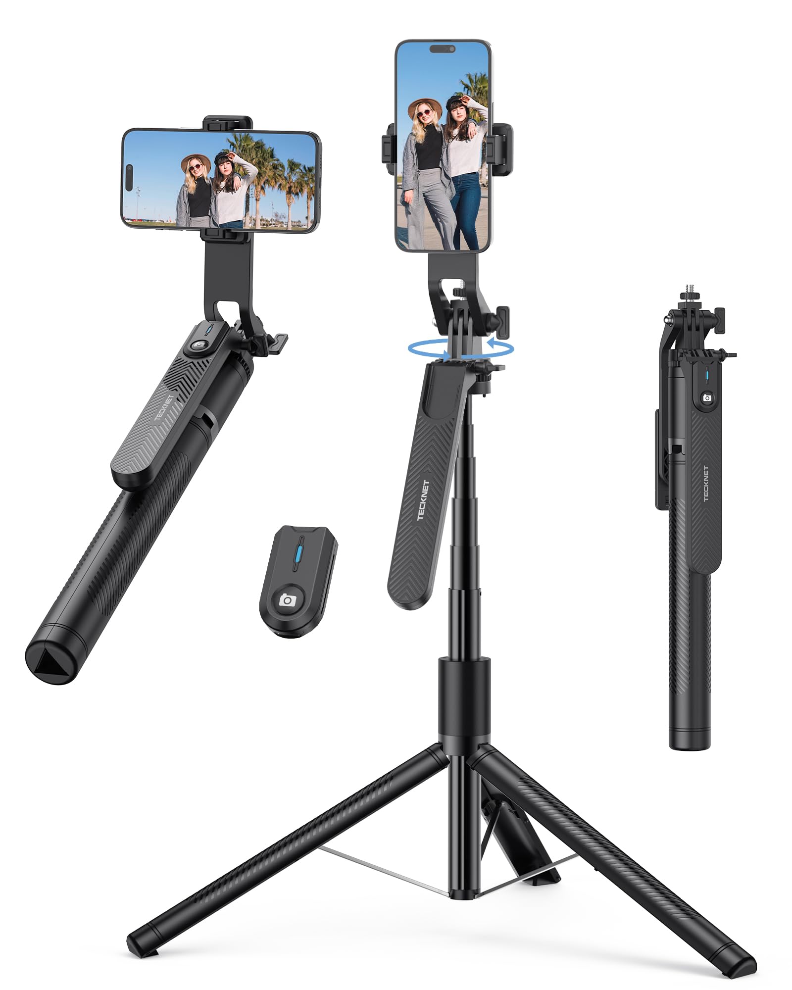 TECKNET 71" Phone Tripod & Selfie Stick, Portable Extendable Cell Phone Tripod Stand with Wireless Remote and Phone Holder, with Wireless Remote Control for iPhone/Samsung/Android/Camera