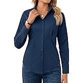 Gleeivy Womens Button Down Shirt Long Sleeve V Neck Classic Collared Button Up Shirt Women Work Business Formal Casual