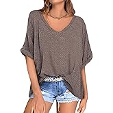 UEU Womens Oversized T-Shirts Summer V Neck Casual Shirts Short Sleeve Workout Tunic Tops