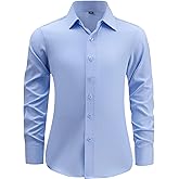 Todbiccz Boys Button Down Shirt, Long Sleeve Dress Shirts, 4-Way Stretch, Wrinkle-Free, Formal School Uniform