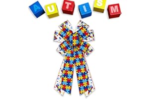 Estivaux Large Autism Awareness Bows for Wreath, Colorblocking Autism Wreath Bows Multicolor Burlap Bows Autism Craft Bows for Front Door Decor Public Welfare Activities Supplies