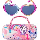 PinkSheep Sunglasses for Girls, Baby Kids Polarized Sunglass with Case, Unicorn Heart Glasses UV400 Protection Plastic Frame