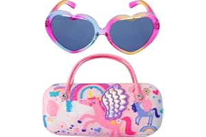 PinkSheep Sunglasses for Girls, Baby Kids Polarized Sunglass with Case, Unicorn Heart Glasses UV400 Protection Plastic Frame