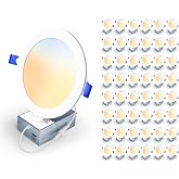 Veriligt 6 Inch LED Recessed Light, 5CCT, 1200LM, 12W, 48 Pack | 5%-100% Dimming, 2700K-5000K Selectable, 120V, Slim Canless Wafer Ceiling Downlight, Damp Rated, IC&amp;ETL&amp;FCC Certified