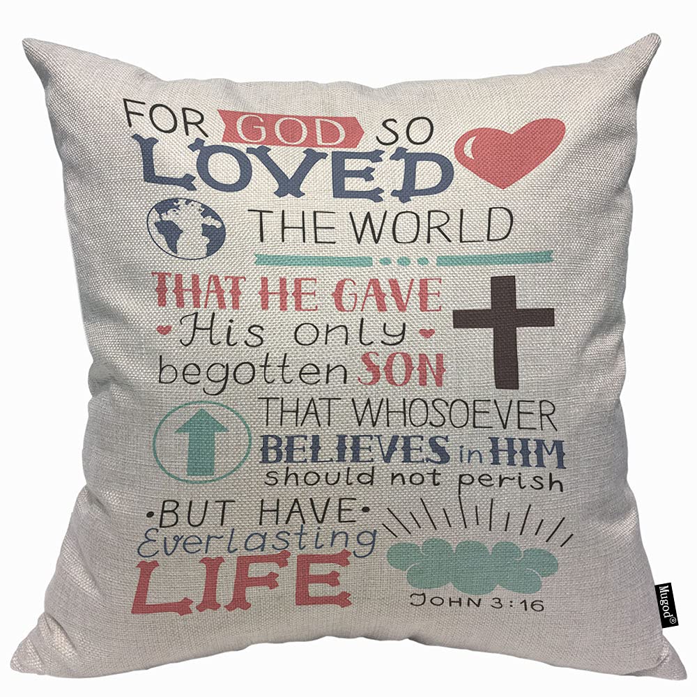 Mugod Golden Bible Verse Cushion Cover Throw Pillow Covers For God Loved Lettering with Heart and Cross New Testament Pillow Case for Men Women Decorative Home Sofa Chair Couch 45x45cm/18x18 Inch