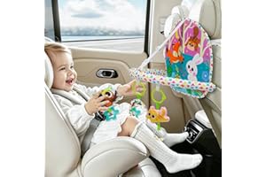 OKOOKO Car Seat Toy Rear Facing Car Seat Toy Baby Travel Toy Double-Sided with Baby Mirror Plush Toys Rattle Teether Thickene