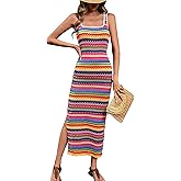 PRETTYGARDEN Tank Dress for Women 2026 Summer Casual Striped Maxi Dresses Fitted Square Neck Beach Vacation Bohemian Sundress