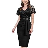 Miusol Women's Floral Lace V Neck Elegant Ruffle Cocktail Dress