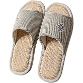 VIDSID Linen Open-Toe Slide Slippers for Women, Non-Slip Indoor Outdoor House Shoes with Comfortable Sole
