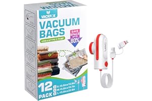 12 Pack Travel Vacuum Bags for Clothing with USB and TYPE C Pump, Compression Seal Packing Cubes for Luggage Suitcase Backpac