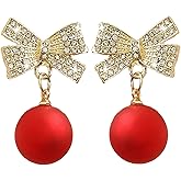 Gold Pearl Bow Earrings for Women Ribbon Dangle Drop Stud Earrings Silver Dainty Faux Pearl Earrings for Women Jewelry for Mom Her