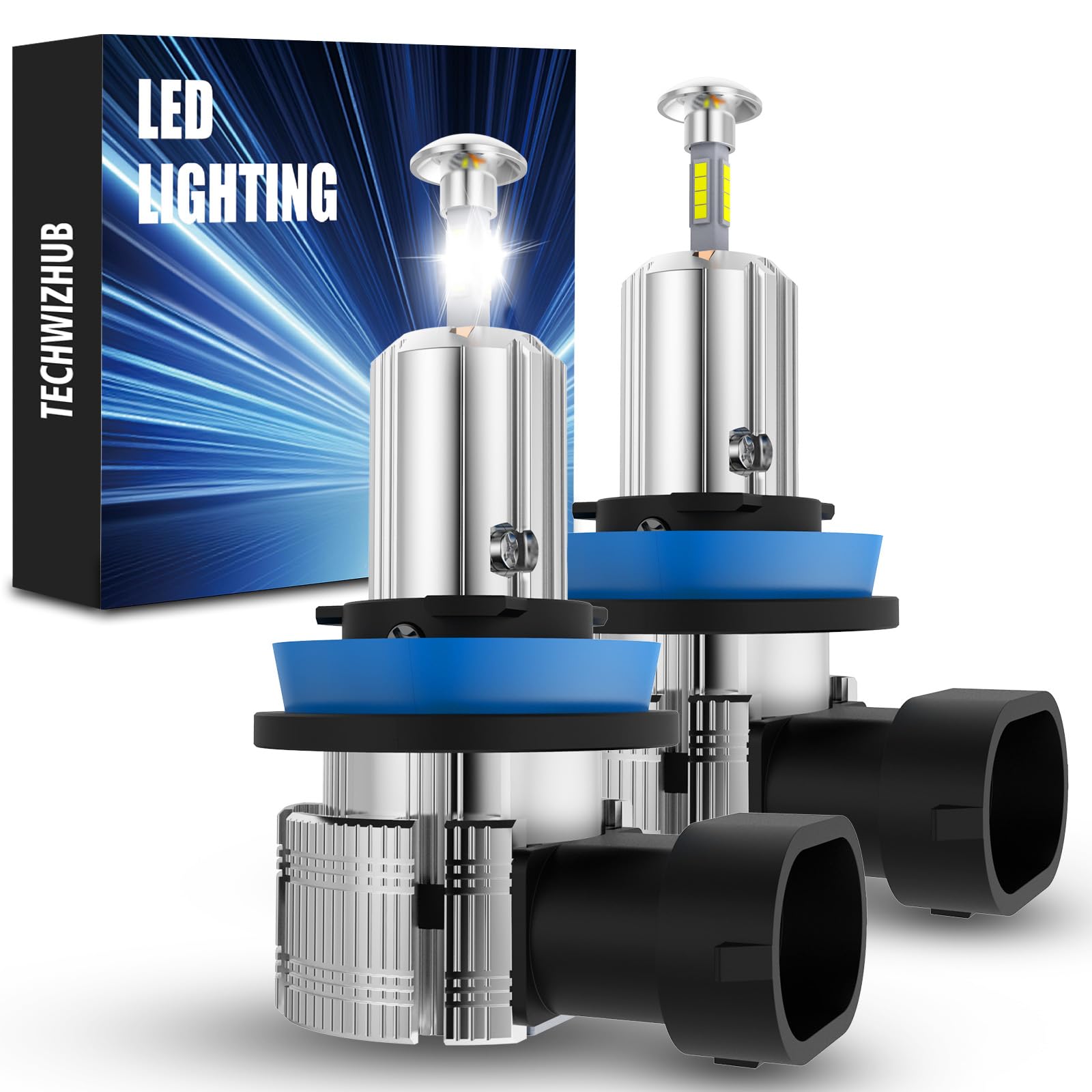 Photo 1 of TechWizHub H11 Bulbs, Upgrad 800% Super Bright 30000LM High Low beam No Shadows H8/H9 Fog Light Bulbs, 1:1 Size 6500K Cool White with 12000RPM Fan, IP68 Waterproof, Plug and Play, Pack of 2