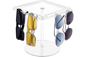 Uquelic 360-Degree Acrylic Rotating Sunglasses Organizer, Rotating Glasses Stand for Multiple Glasses, Sunglasses Rack for Vanity, Bedroom and Bathroom (Clear, Single-Tier)